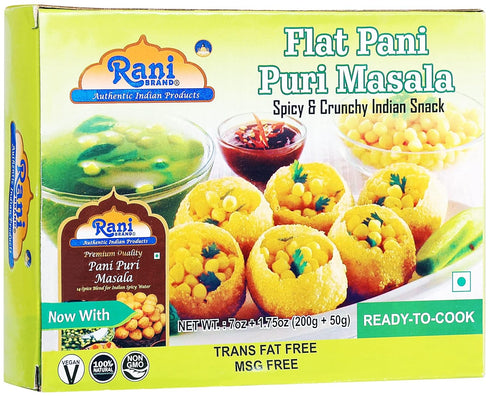 Rani Pani Puri Coins (Uncooked, Microwaveable wheat and Semolina Coins) 7oz (200g) with Pani Puri Masala (14-Spice Blend for Indian Spicy Water) 3...