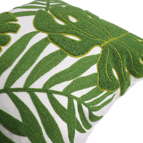 Embroidery Throw Pillow Covers 18x18 Home Decor Loop Tropical Green Leave Floor Pillow Cover for Couch 100% Cotton Canvas Cushion Cover Pillow Cas...