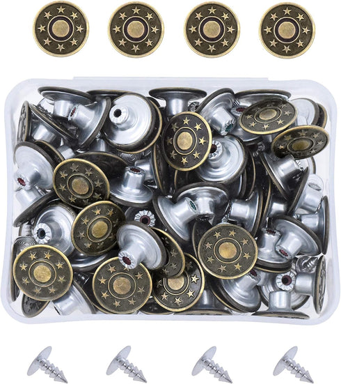 Mandala Crafts Jean Button Replacement Tack Button with Rivet Kit for Pants Suspenders Jackets Shorts Overalls 17mm 80 Sets Antique Brass 5/8 Inch...
