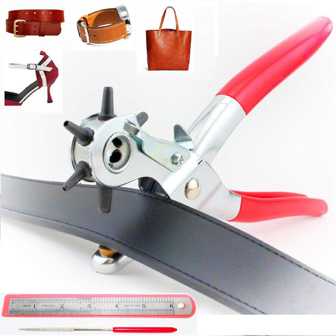 Tytroy 9" Heavy Duty Leather Hole Punch Tool with 6 Sizes (1.5-5mm), 6" Ruler, and Grinding Rod for Belts, Handbags, Watch Straps, Shoes, Plastic ...