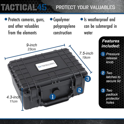 Hard Case with Foam - 9 x 7.5 x 4.3in Hard Shell Waterproof Storage Case with Pluck Padding Protective Latching Suitcase for Rifles, Cameras, Hand...