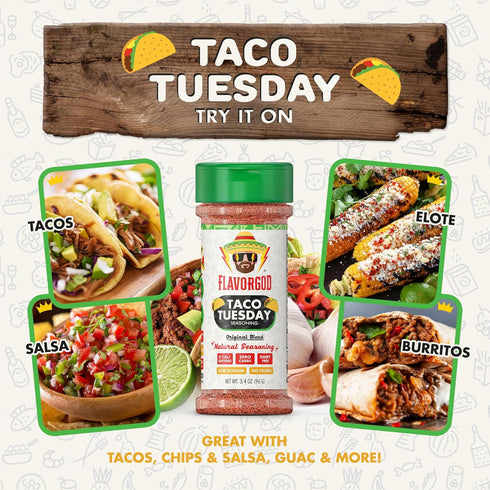 Flavor God 2 Bottles Taco Tuesday Seasoning Mix Natural Healthy Spice Blend For Grilling Chicken, Beef, Seafood, Vegetables, Salad, Tacos, Pizza, ...