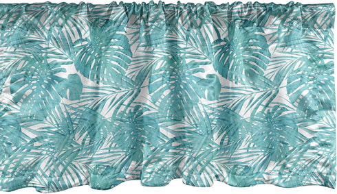 Lunarable Pale Blue Window Valance, Camouflage Pattern Tropical Summer Theme Palm Tree Leaves Hawaiian, Curtain Valance for Kitchen Bedroom Decor ...