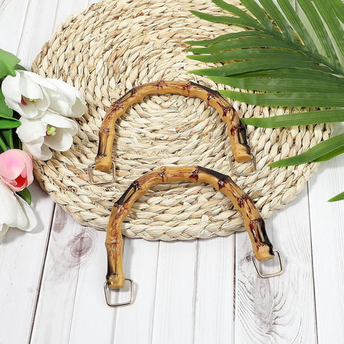 Bamboo Handle Purse Handles Bag Making U-Shaped Replacement Plastic Imitation Bamboo Handle Decorative Handbag Strap with Gold Metal Clasp for Cro...