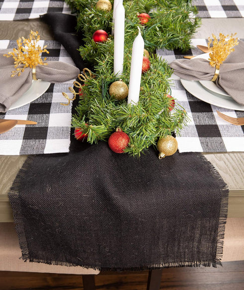 DII Jute Burlap Collection Kitchen Tabletop, Table Runner, 15x74, Solid Black...