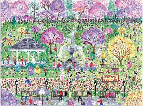 Galison Easter Egg Hunt – 1000 Piece Michael Storrings Puzzle Featuring The Spirit of Easter Festivities At A Whimsical Park...