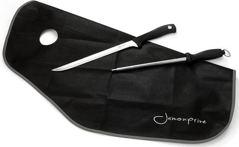 Ham Carving Knife with Honing Steel and Ham Cover - Professional Set for Slicing Serrano, Ibérico Ham & Italian Prosciutto...