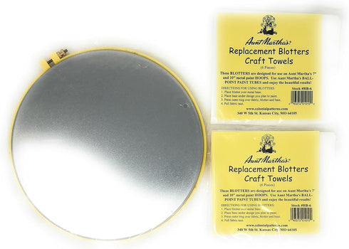 Aunt Martha's Ballpoint Metal Painting Hoop 10 inches Bundle with Replacement Blotters 12 Sheets...