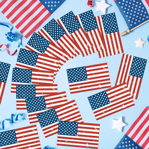 Patriotic Glitter Cutouts- 100Pcs Memorial Day American Soldier Flag Cutouts 4th of July Paper Die Cut with Glue Points for Kids Party Classroom O...