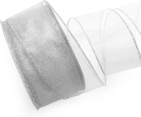 ALTIER 2.5 Inch x 40 Yards Silver Metallic Wired Ribbon for Christmas Home Decoration Gift Wrapping Bow Making Wreath DIY Crafts...