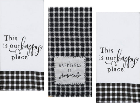 3 Farmhouse Country Themed Decorative Cotton Kitchen Towels Set with Black and White Print | 1 Tea and 2 Dual Purpose Towel for Dish and Hand Dryi...