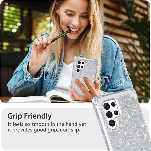 LONTECT for Galaxy S22 Ultra 5G Case Three-Layer Shockproof Heavy Duty Hybrid Sturdy High Impact Protective Cover Glitter Sparkly Bling Case for S...