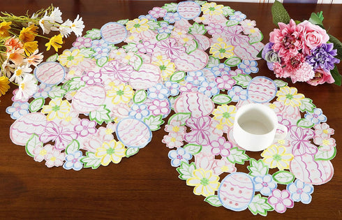 Easte Egg Placemat 14" Set of 4 Cutwork Embroidered Spring Flowery Floral Eggs Dresser Scarf for Home Kitchen Dining Spring Holiday Tabletop Decor...