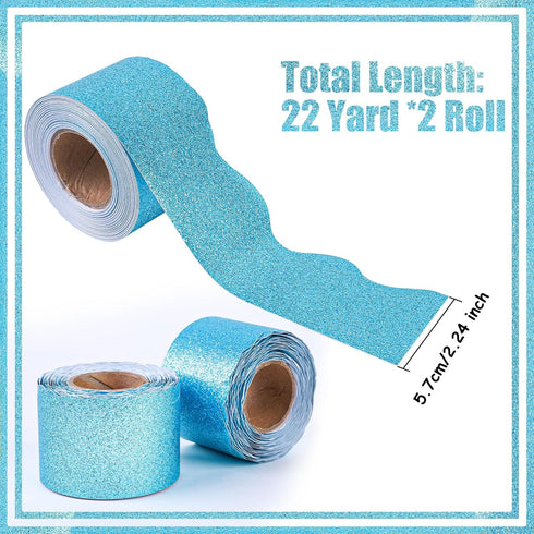 131 Ft Blue Glitter Bulletin Board Borders Blue Scalloped Bulletin Board Trims Shiny Decorative Border Trims Sparkle Self-Adhesive Bulletin Sticke...