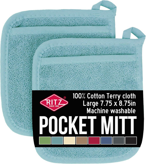 Ritz Terry Pocket Mitt & Hot Pad: Unparalleled Heat Resistant, Durable 100% Cotton – Ergonomically Designed for Optimal Grip – Easy-Care Machine W...