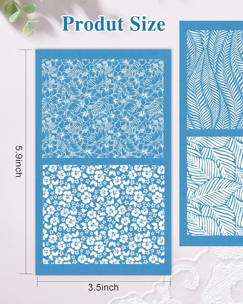 Puocaon Botanical Clay Silk Screen - 6 Pcs Plant Reusable Silk Screen Stencils for Polymer Clay Jewelry Making, Combination Design for 12 Patterns...