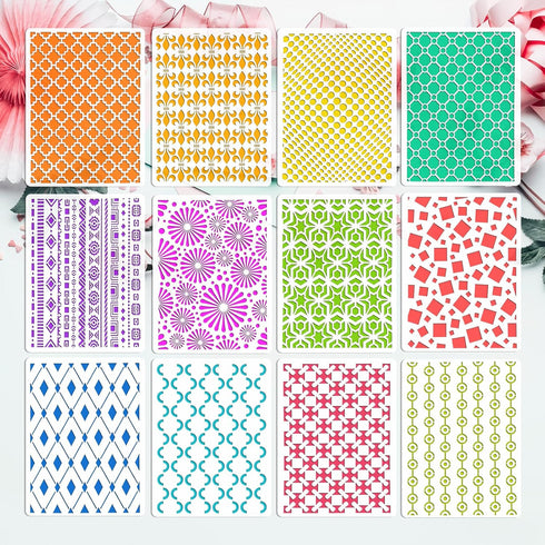 12 Geometric Painting Stencils Set, 11.4"x8.3" Art Templates for Crafts Reusable, Painting Stencils for Painting on Wood, Furniture Wall Scrapbook...