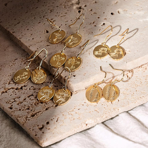 Moodear Trendy Gold Earrings for Women - Dainty Flower Dangle Earrings - Minimalist 14K Boho Hypoallergenic Statement Jewelry - Birthday Gift for ...
