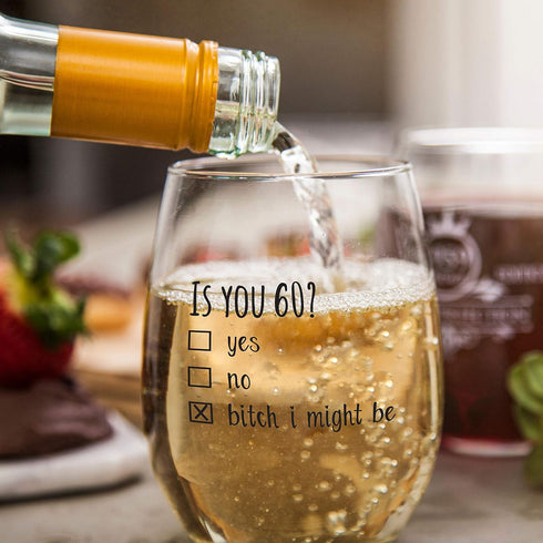 60th Birthday Gifts for Women and Men Wine Glass - Funny Is You 60 Gift Idea for Mom Dad Husband Wife – 60 Year Old Party Supplies Decorations for...