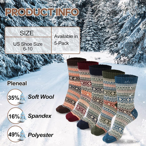 5 Pairs of Women's Wool Socks, Warm Vintage Wool Socks, Thick Soft Knit Wool Socks, Winter Fashion Wool Socks for Everyone (5-9 Years Old)...