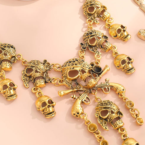 Halloween Pirate Skull Bib Necklace Sets for Women Horror Punk Collar Necklaces...