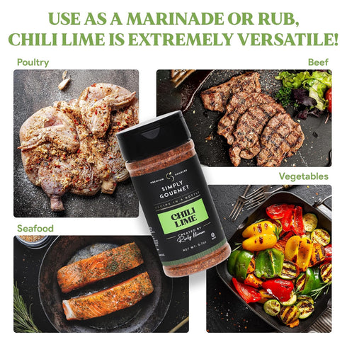 Chili Lime Spice | Recipe in a Bottle | Premium Blend Spice for Gourmet Cooking | No-Addition Needed, Versatile Culinary Season | Simply Gourmet b...