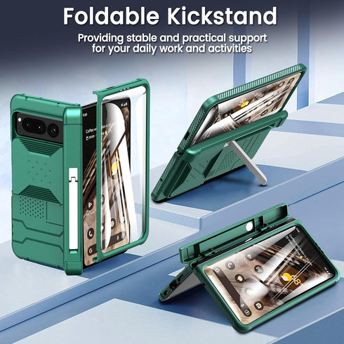 Google Pixel Fold Case 2023 with Hinge Protection, Built-in Front Screen Protector, Foldable Kickstand, and Slide Camera Cover - Full Body Hard PC...