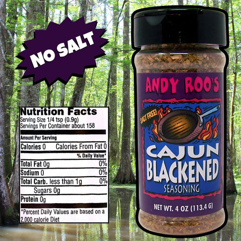 Andy Roo's Cajun Blackened Seasoning, 4 Ounce Shaker (Salt-Free Blend)....