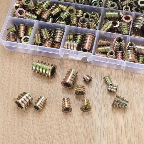 230 Pcs Threaded Inserts Nuts, Threaded Wood Inserts Nuts Assortment Tool Kit, 11 Sizes Metric M4/M5/M6/M8/M10 Hex Socket Drive Furniture Screw in...