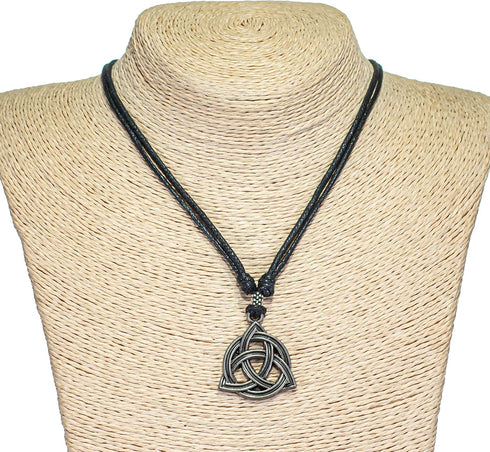 BlueRica Celtic Trinity Knot (Triquetra) on Adjustable Black Cord Necklace (Old Silver Finish)...
