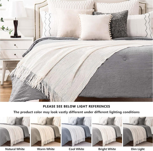 BATTILO HOME Cream Throw Blanket for Couch, Bedroom Decor Boho Throw Blanket, Decorative White Blanket Throw for Sofa Living Room, 50"x60"...