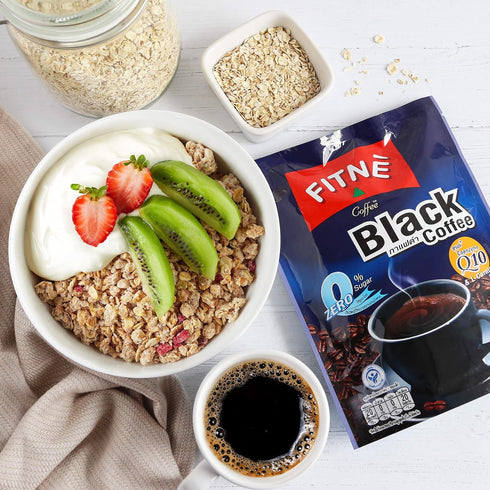 FITNE Instant Black Coffee Packets With Coenzyme Q10 L Carnitine High Antioxidant Low Calories Vegan Non Dairy No Sugar Sucralose Sweetener, 10 St...