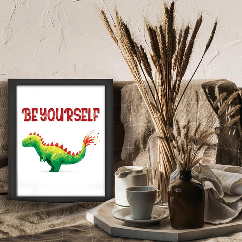 Posterizer 1 pcs-Be yourself-Cute Dino quote-Kids Room Art-Motivational & Inspirational Art-Gift for Daughter, Son, Kids-decor for nursery toddler...