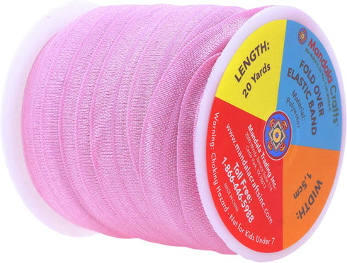 Mandala Crafts 5/8 Inch Pink Fold Over Elastic Ribbon - 20 Yards FOE Foldover Stretchy Ribbon Band for Hair Ties, Headbands, Hair Bows, and Sewing...