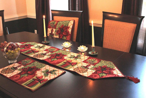 Tache Home Fashion Christmas Green Red Decorative Tapestry Holiday Tidings Poinsettia Table Runners with Tassels, 13 x 90...