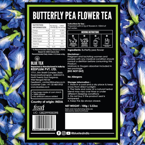 BLUE TEA - Butterfly Pea Flower Tea - 3.52 Oz (200+ Cups) Loose | ANTIOXIDANT RICH | Chemical Free - Caffeine Free - Detox Tea - Flower Based - No...