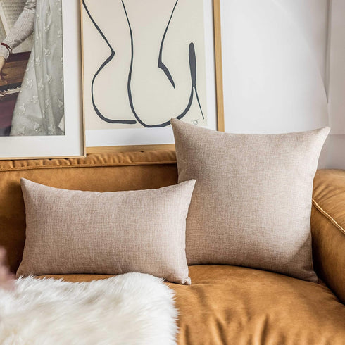 Demetex 18x18 Linen Pillow Covers Beige Farmhouse Square Decorative Accent Throw Pillows for Couch Kids Bed Room, Set of 2, 18x18 inches, Light Li...