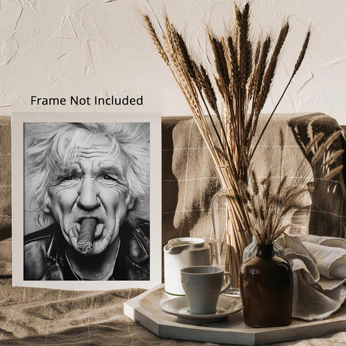 Posterizer 1 pcs-close up black and white portrait of a rugged man smoking 3-Photography Art-Retro Art-Decorations for Bedroom, Office, Living Roo...