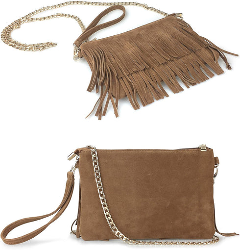 HOXIS Fringe Cross Body Bag Womens Small Shoulder Bag Top Zip Wristlet...