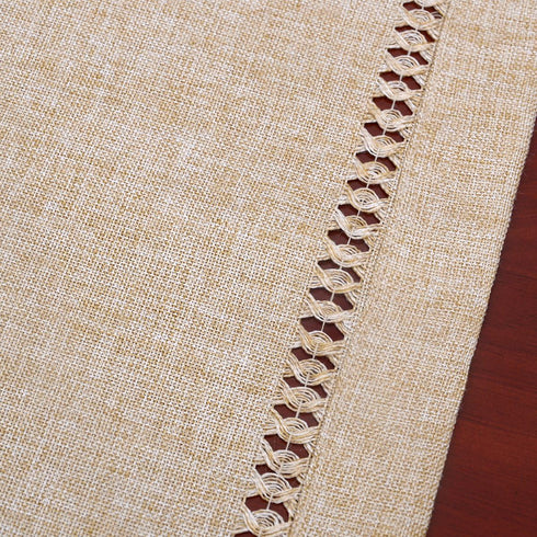 Grelucgo Handmade Hemstitch Beige Table Runner, Rectangular 14 by 90 Inch...