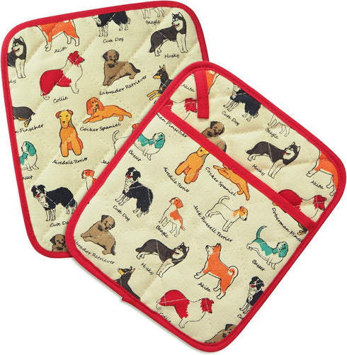 Pot Holders Set of 2 Heat Resistant 480? Kitchen 100% Cotton Comfortable Lining Printing Dog Flower Women Men Home Cooking Baking Microwave BBQ Gi...