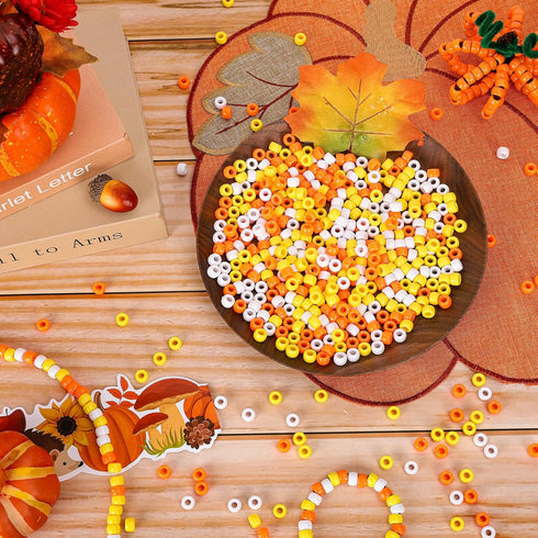 Whaline 1000Pcs Fall Pony Beads with 100Pcs Chenille Stems Pipe Cleaners 3 Colors Autumn Craft Beads Plastic Beads for DIY Craft Necklace Bracelet...