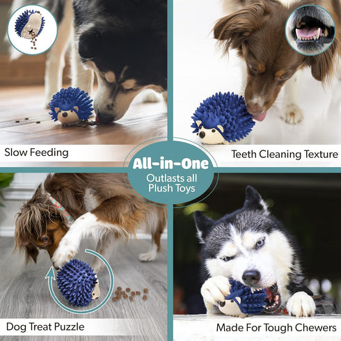 Bella Boo Pets Interactive Dog Toy for Strong Chewers - Freddy The Hedgehog Blue All-in-One Treat Ball + Food Dispensing Slow Feeder Dog IQ Puzzle...