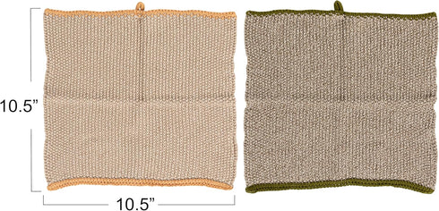 Creative Co-Op Square Cotton Knit (Set of 2) Dish Cloth, Multi (DF3785)...