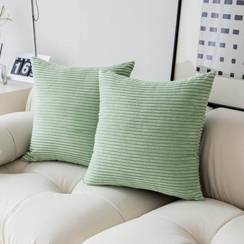 Demetex Green Pillow Covers 18x18 Summer Decorative Throw Pillows for Couch Soft Corduroy Accent Pillow Covers for Living Room Sofa Bed, Set of 2,...