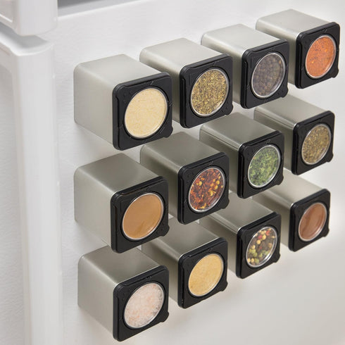 Magnetic Spice Jars - Shake or Pour Containers Attach to Most Refrigerator Doors & Appliances - Set of 6 Seasoning Dispensers - Easy Open Window T...