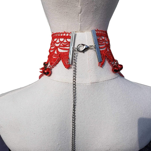 Red Lace Chains Christmas Bell Necklaces Goth Chokers Collar Jewelry for Women Gifts (lace bell)...