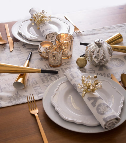 DII Holiday Dining Table Linen Metallic Fabric Kitchen Décor, Christmas Table Runner, 14x72, Silver Holiday Collage...