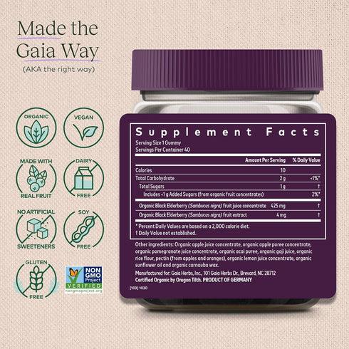 Gaia Herbs GaiaKids Black Elderberry Daily Gummies for Kids - Delicious Immune Support Supplement - Certified Organic Black Elderberries for Immun...