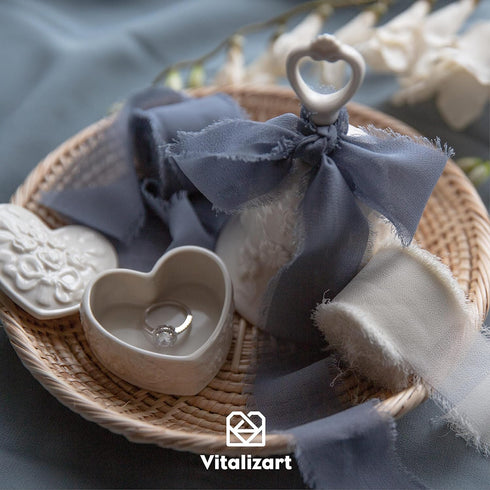 Vitalizart 3 Rolls Handmade Fringe Chiffon Silk Ribbon 1 1/2 Inch x 7Yd Cream & Green Ribbons Set for Wedding Invitations Bridal Bouquets Gifts Wr...
